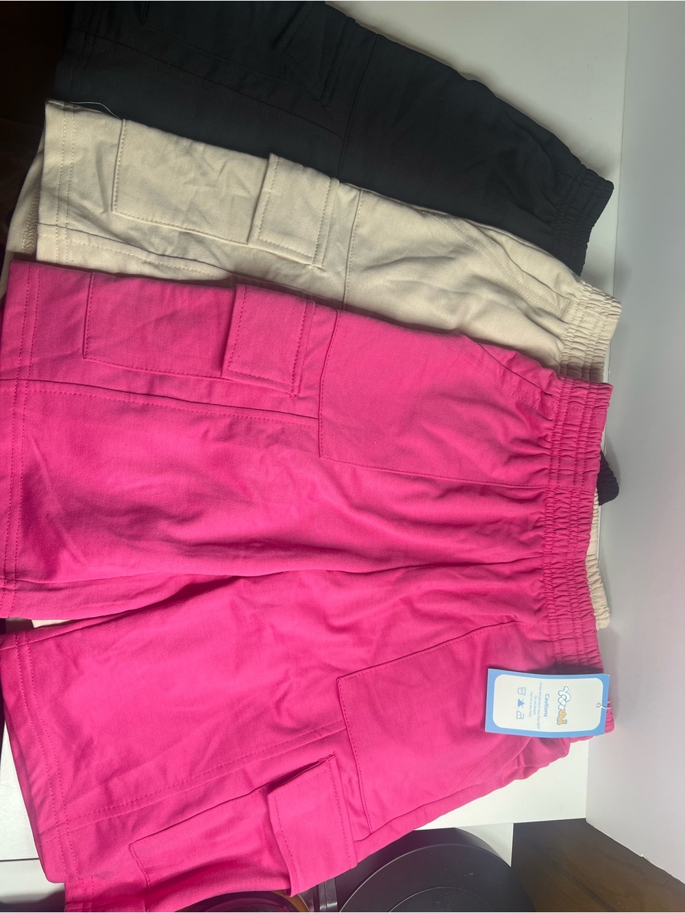 Girls Cargo Shorts Lot 3 Pack Pink Beige Black Size 9-10Y Elastic Waist NWT
